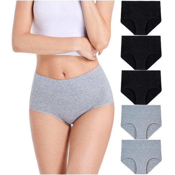 Cotton High Waist Tummy Control Panties - Briefs 03 - 5 Pack - 3black_2grey - Picture 1 of 6